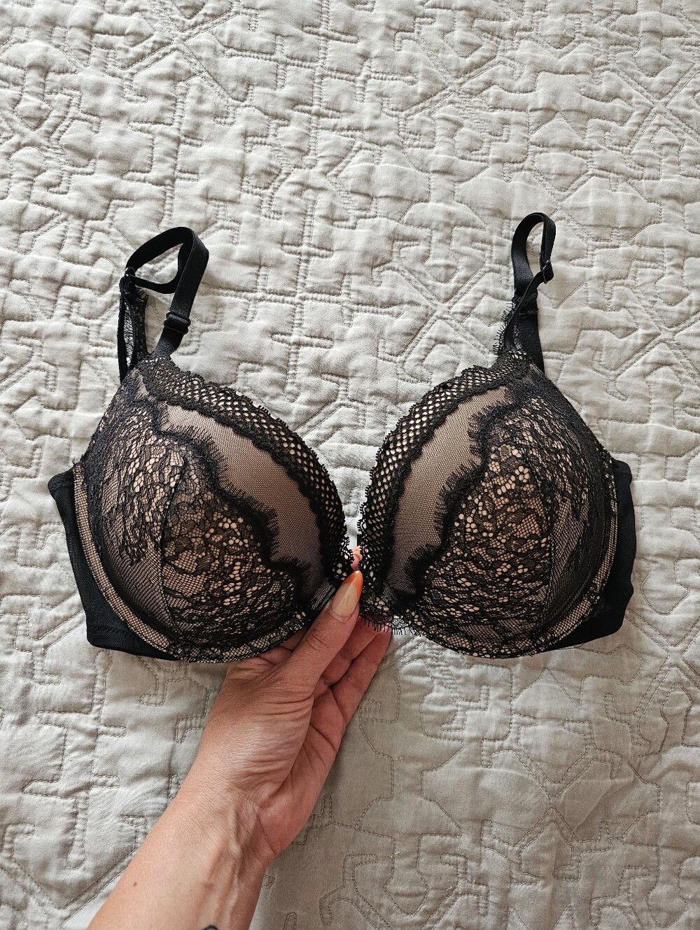 Victoria's Secret Black Lace Push-Up Bra with Nude Lining